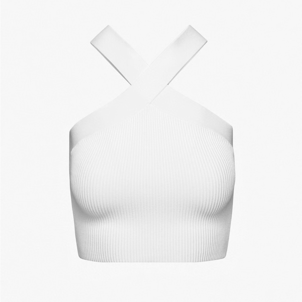 Babaton Sculpt Knit Criss Cross Cropped Tank, White